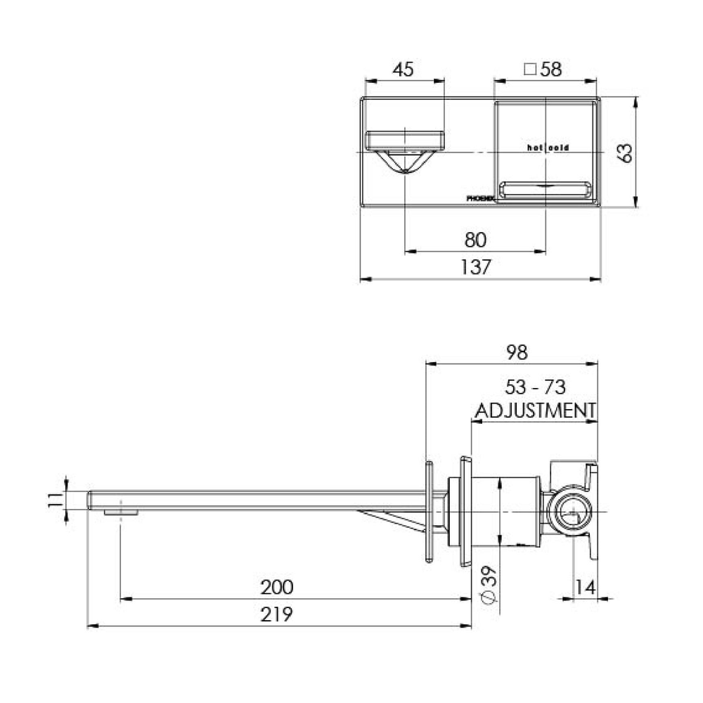 PHOENIX ZIMI WALL BASIN / BATH MIXER SET 200MM BRUSHED NICKEL