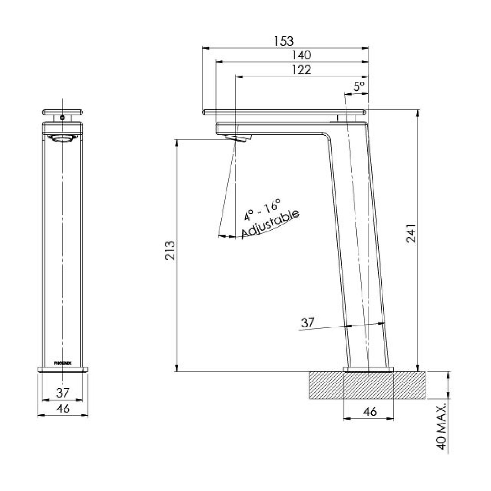 PHOENIX ZIMI VESSEL MIXER 241MM MATTE BLACK