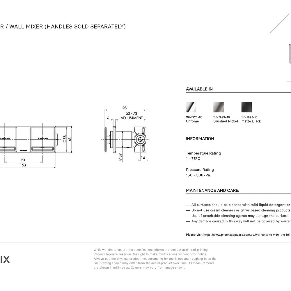 PHOENIX ZIMI TWIN SHOWER / WALL MIXER 153MM CHROME