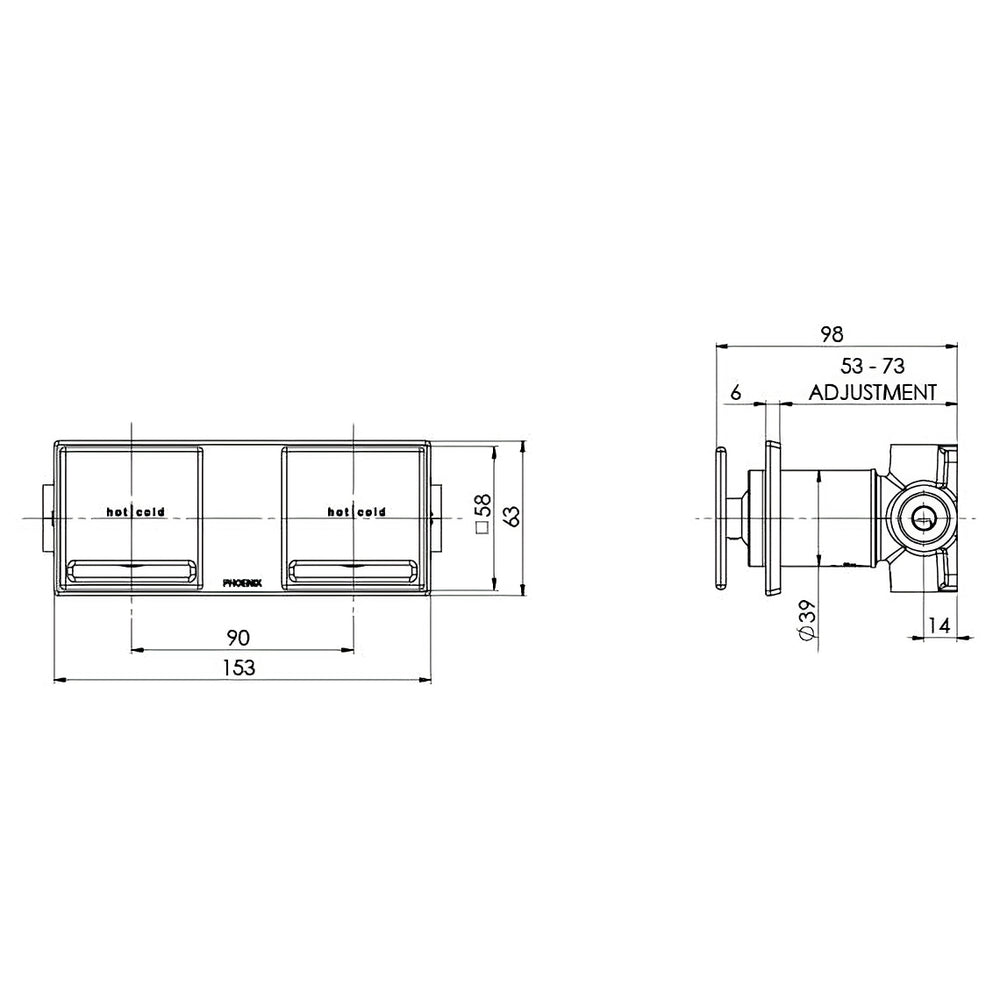 PHOENIX ZIMI TWIN SHOWER / WALL MIXER 153MM CHROME