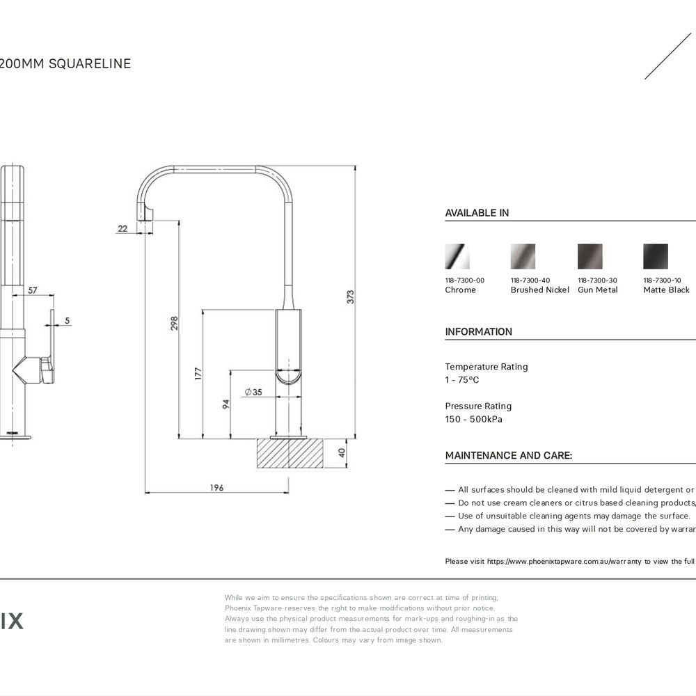 PHOENIX TEEL LEAD FREE SINK MIXER 200MM MATTE BLACK