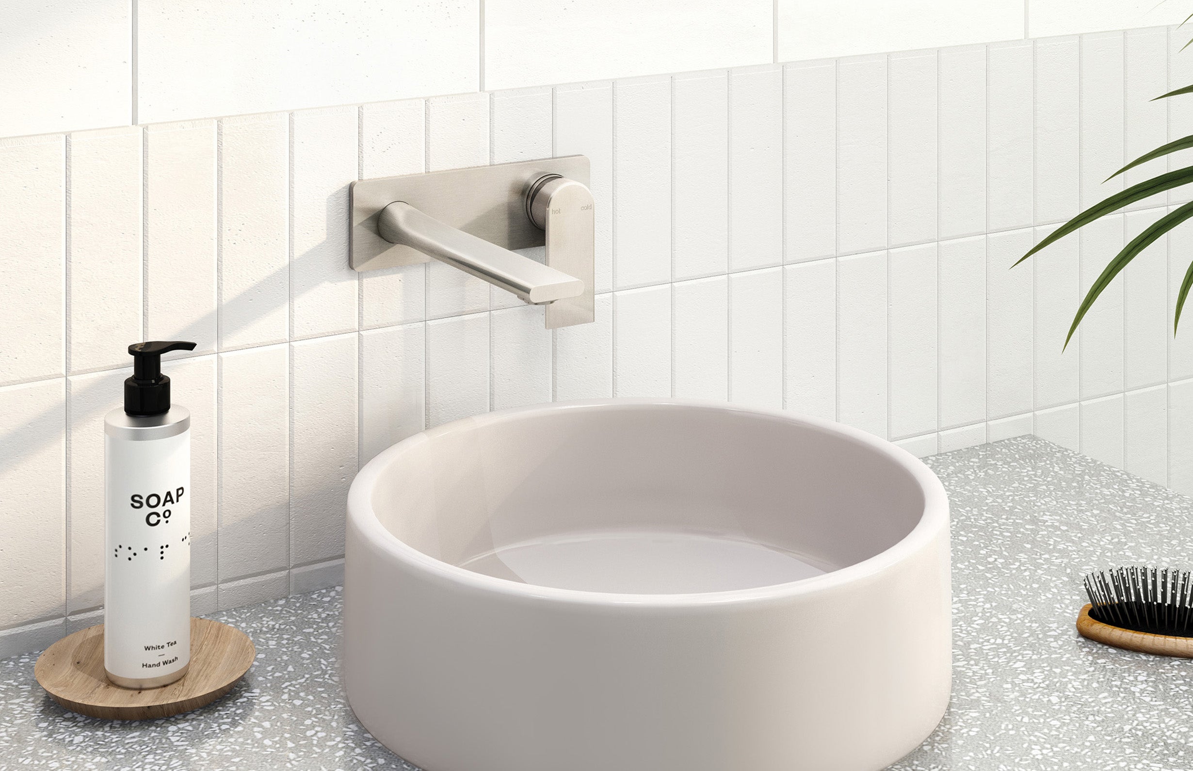 PHOENIX TEEL WALL BASIN BATH MIXER SET 200MM BRUSHED NICKEL