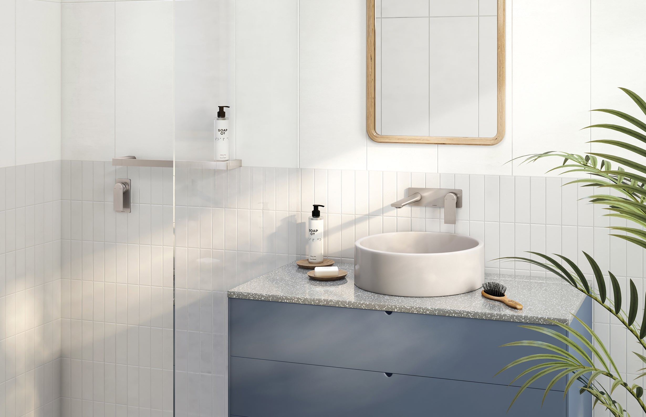 PHOENIX TEEL WALL BASIN BATH MIXER SET 200MM BRUSHED NICKEL