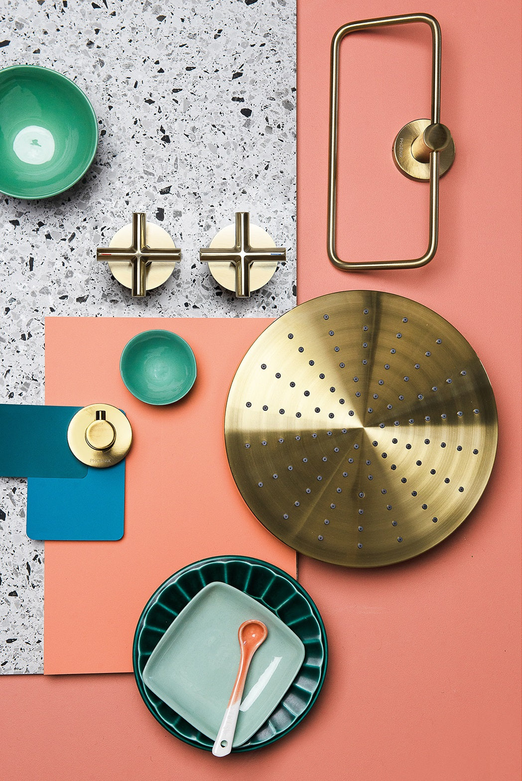 PHOENIX VIVID SLIMLINE LEAD FREE PLUS WALL TOP ASSEMBLIES EXTENDED SPINDLES BRUSHED GOLD