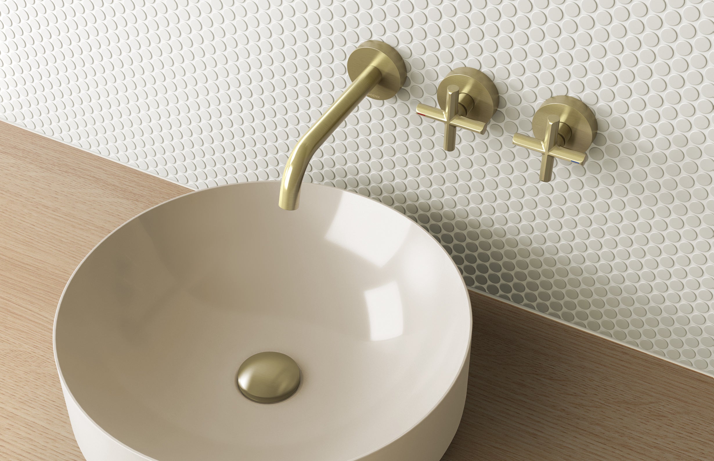 PHOENIX VIVID SLIMLINE PLUS LEAD FREE WALL BASIN / BATH HOSTESS SET OUTLET 180MM BRUSHED GOLD