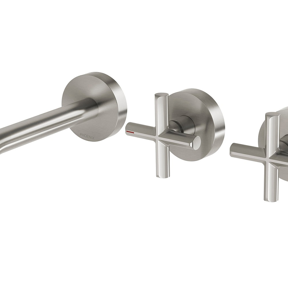 PHOENIX VIVID SLIMLINE PLUS LEAD FREE WALL BASIN / BATH HOSTESS SET 185MM BRUSHED NICKEL