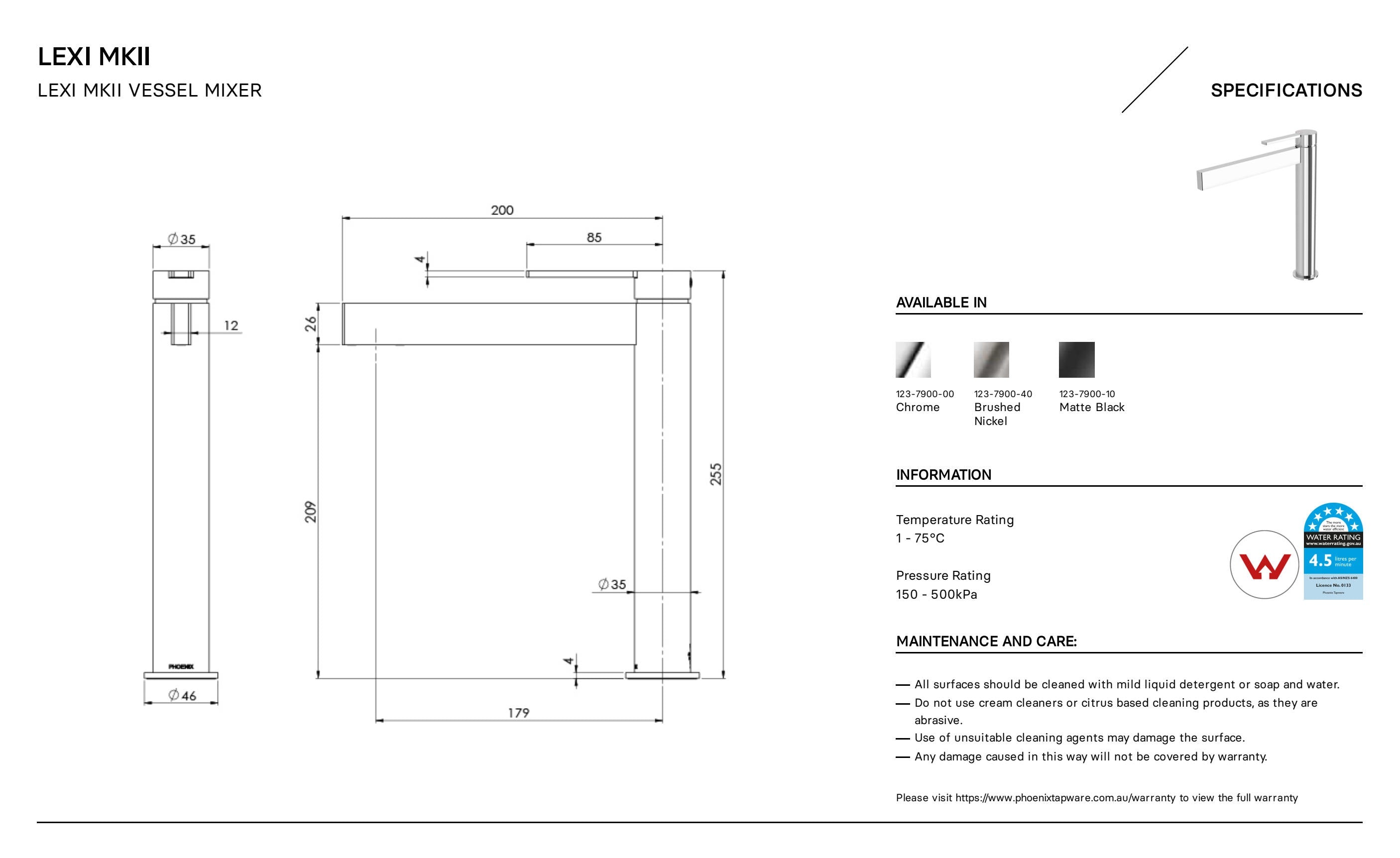 PHOENIX LEXI MKII VESSEL MIXER MATTE BLACK