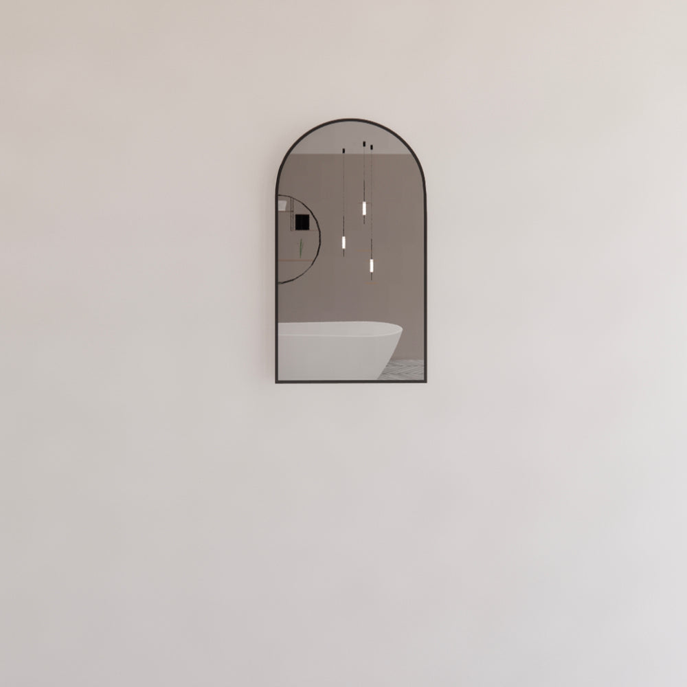 RIVA FRAMED ARCH MIRROR WALL MOUNTED BLACK 450X800MM