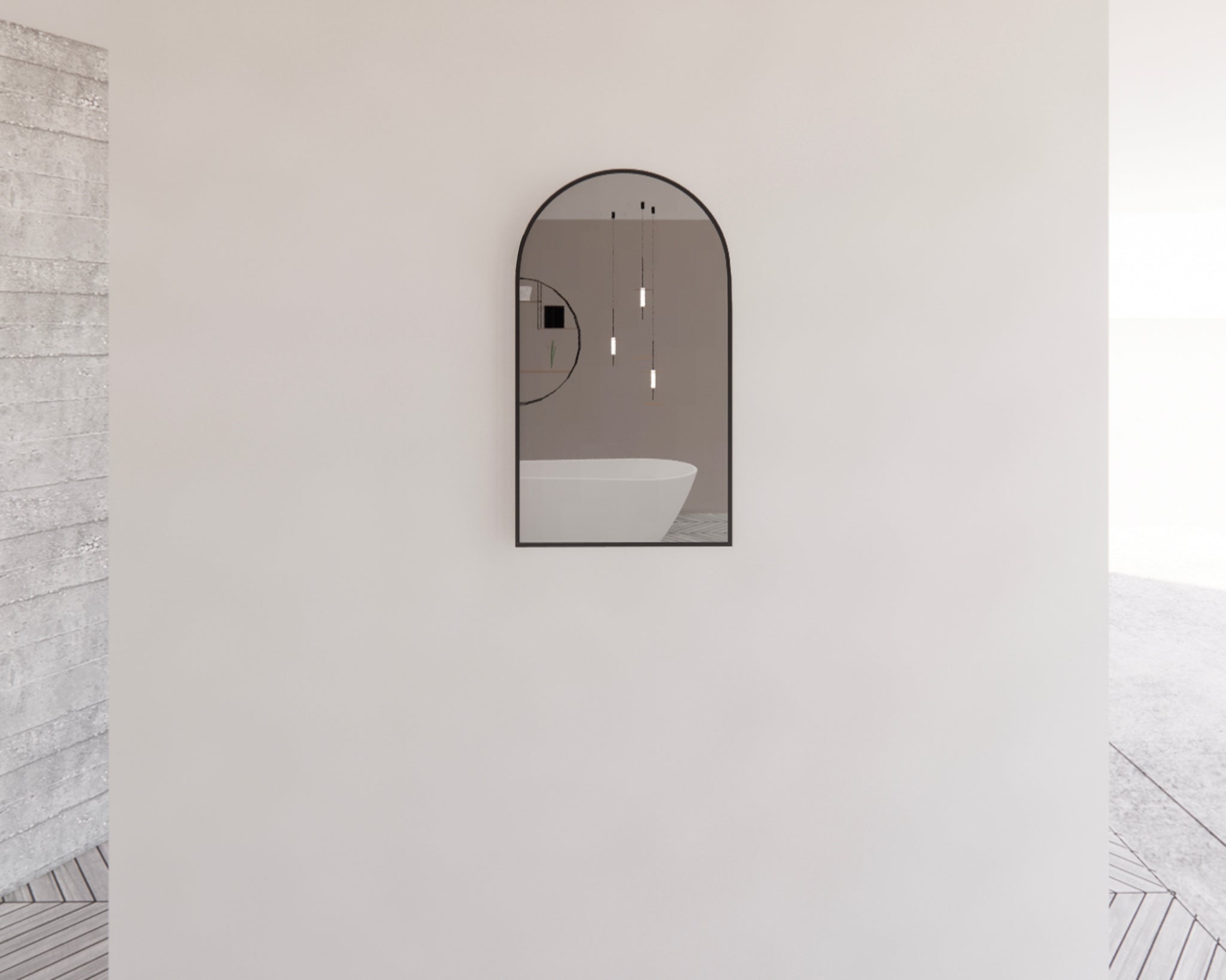 RIVA FRAMED ARCH MIRROR WALL MOUNTED BLACK 450X800MM