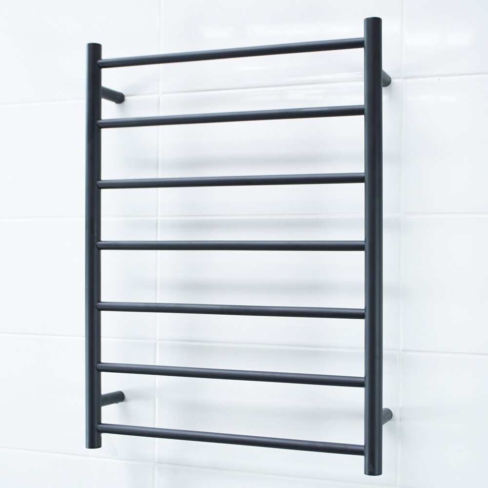 RADIANT HEATING 7-BARS ROUND HEATED TOWEL RAIL LOW VOLTAGE MATTE BLACK 800MM
