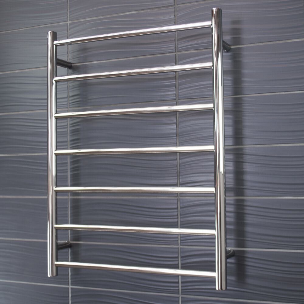 RADIANT HEATING 7-BARS ROUND HEATED TOWEL RAIL LOW VOLTAGE CHROME 600MM