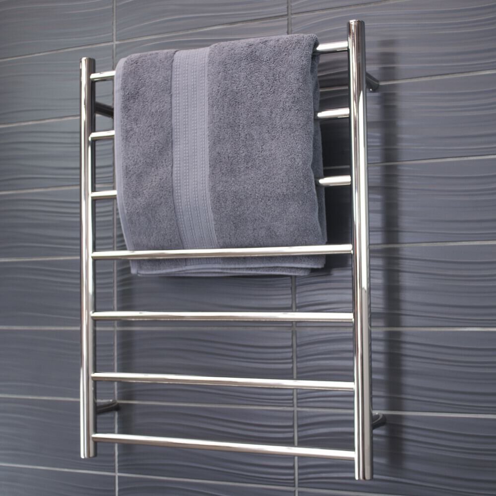 RADIANT HEATING 7-BARS ROUND HEATED TOWEL RAIL LOW VOLTAGE MIRROR POLISHED 800MM