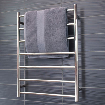 RADIANT HEATING 7-BARS ROUND HEATED TOWEL RAIL LOW VOLTAGE MIRROR POLISHED 800MM