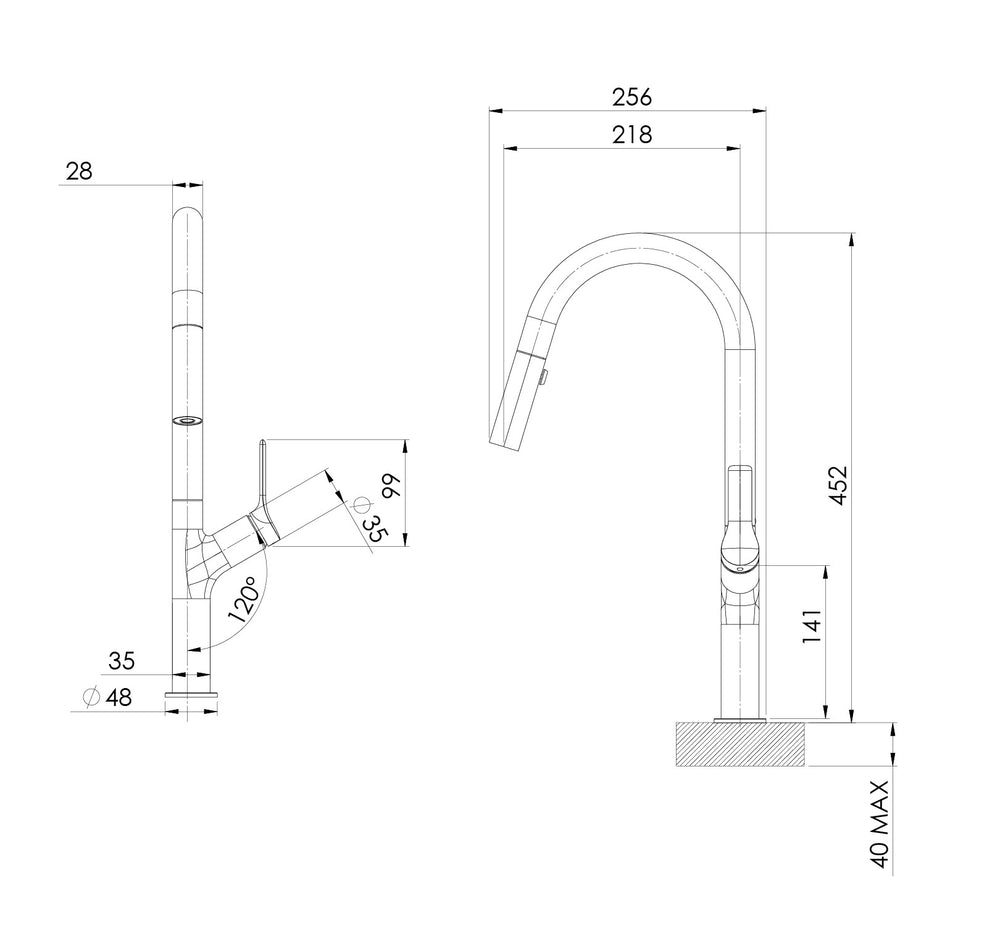 PHOENIX LINQ PULL OUT SINK MIXER 452MM STAINLESS STEEL