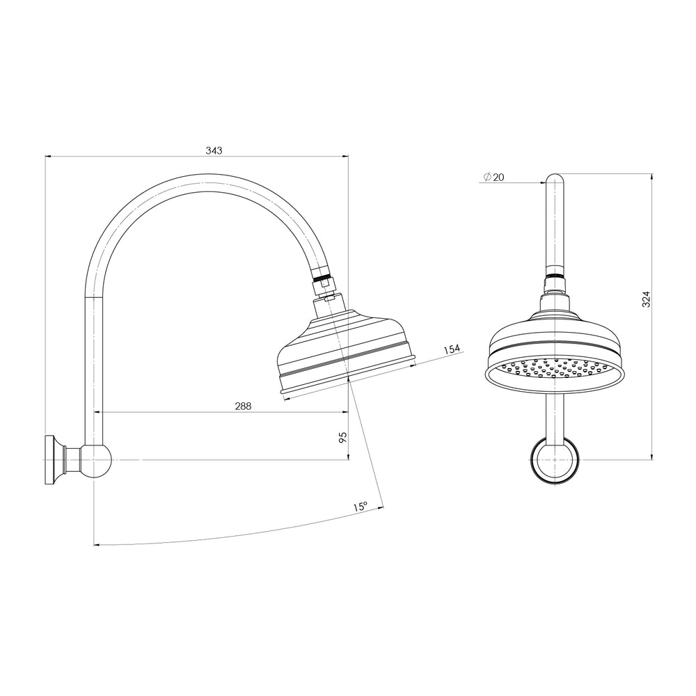 PHOENIX CROMFORD HIGH-RISE SHOWER ARM AND ROSE 150MM MATTE BLACK