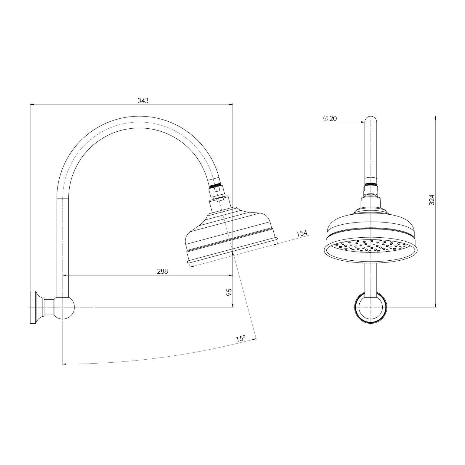 PHOENIX CROMFORD HIGH-RISE SHOWER ARM AND ROSE BRUSHED NICKEL 150MM