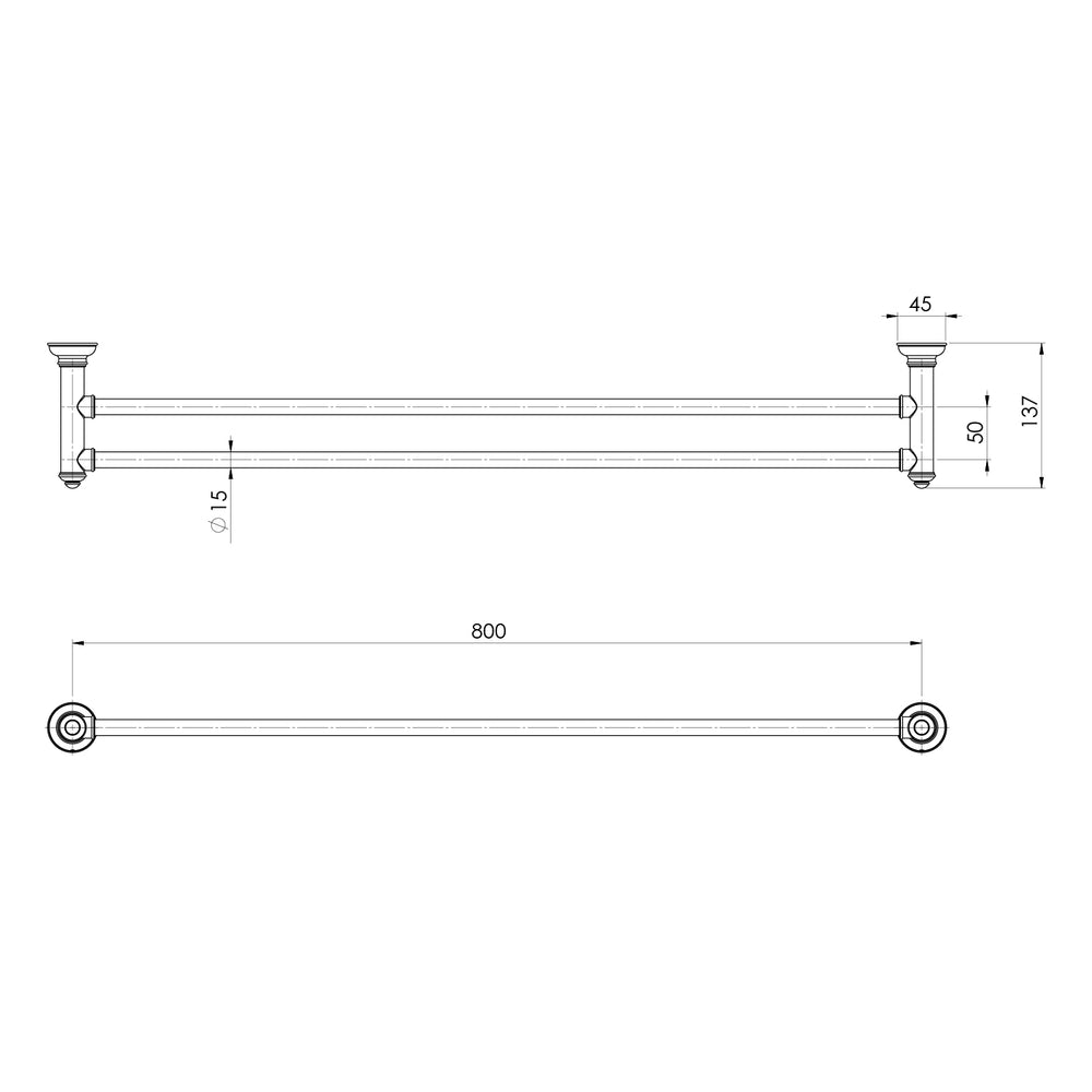 PHOENIX CROMFORD DOUBLE TOWEL RAIL CHROME 800MM