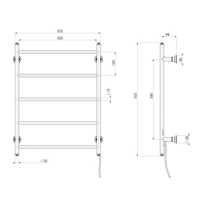 PHOENIX CROMFORD 5-BARS ROUND HEATED TOWEL LADDER CHROME 550MM