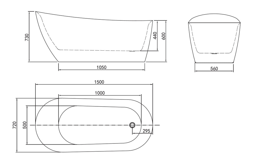 BELBAGNO ROMANO FREE STANDING BATHTUB SEMI GLOSS WHITE (AVAILABLE IN 1500MM AND 1700MM)