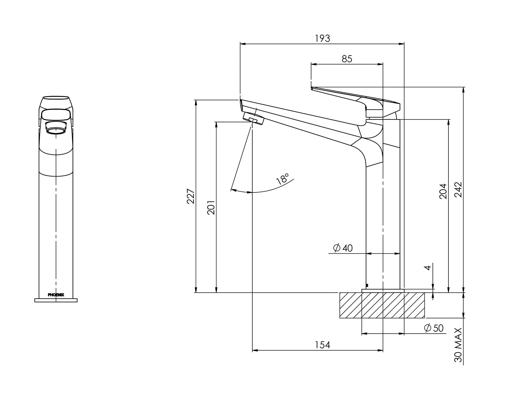 PHOENIX ARLO LEAD FREE VESSEL MIXER 242MM BRUSHED NICKEL