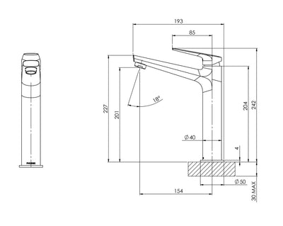 PHOENIX ARLO LEAD FREE VESSEL MIXER 242MM BRUSHED NICKEL