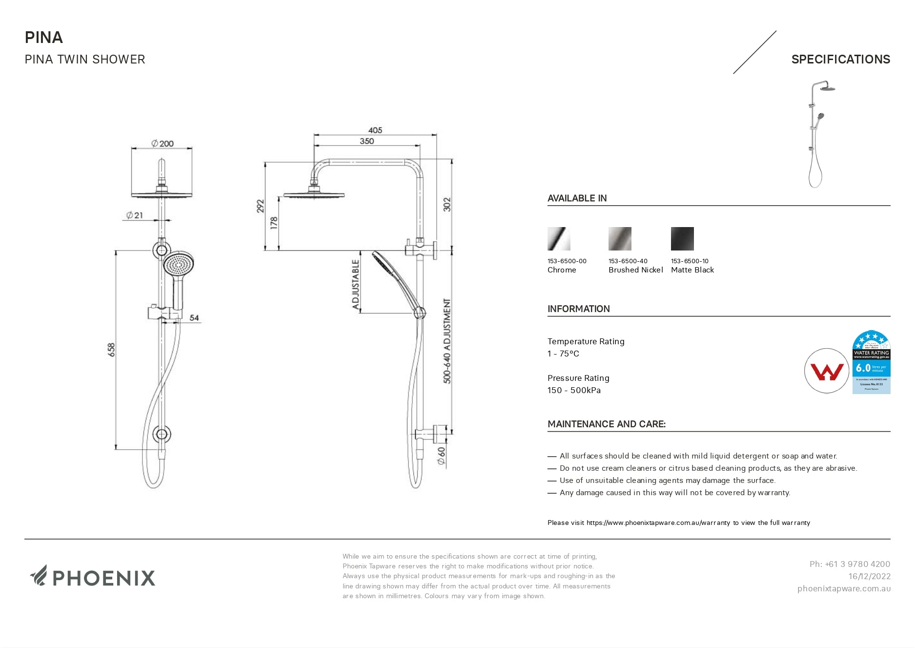 PHOENIX PINA TWIN SHOWER MATTE BLACK