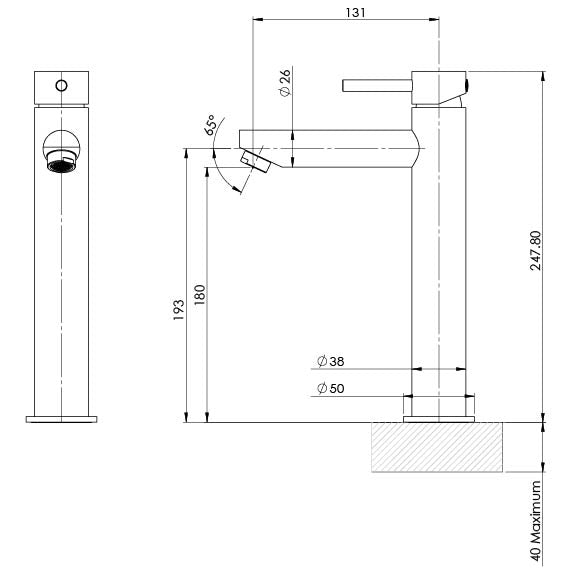 PHOENIX PINA LEAD FREE VESSEL MIXER 247MM MATTE BLACK