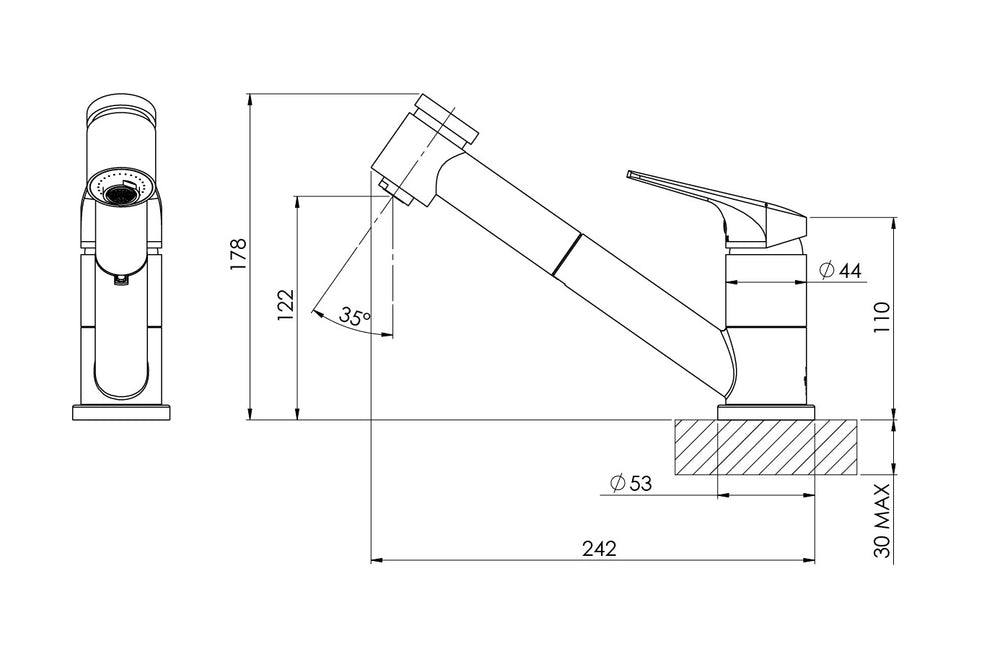 PHOENIX IVY MKII PULL OUT SINK MIXER 110MM CHROME