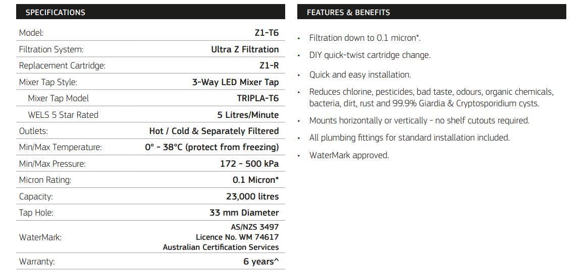 PURETEC TRIPLA T6 FAUCET WITH QUICK-TWIST FILTER 0.1 MICRON