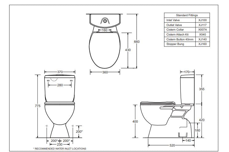 JOHNSON SUISSE CIVIC CLOSE COUPLED TOILET GLOSS WHITE