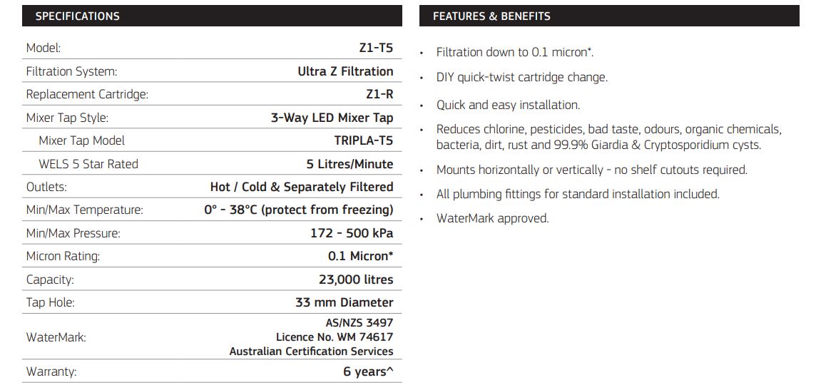 PURETEC TRIPLA T5 FAUCET WITH QUICK-TWIST FILTER 0.1 MICRON
