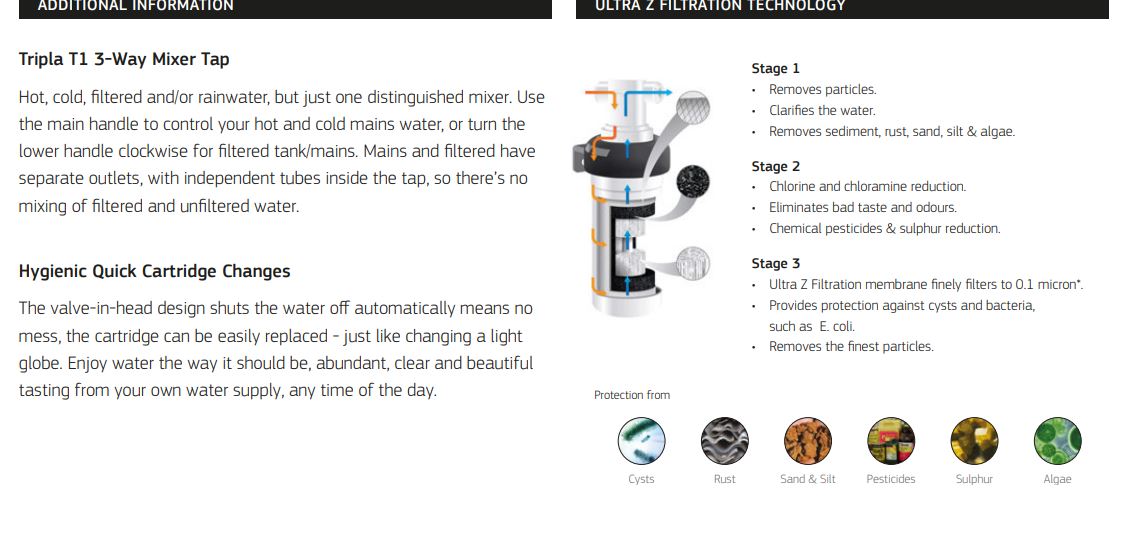 PURETEC TRIPLA T1 FAUCET WITH QUICK-TWIST FILTER 0.1 MICRON
