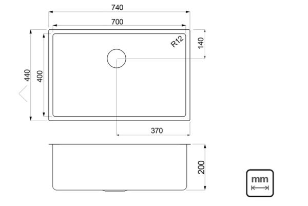 LINSOL QUADRUM STAINLESS STEEL SINK SCOTH BRITE 27L, 32L, 36L, 40L and 66L