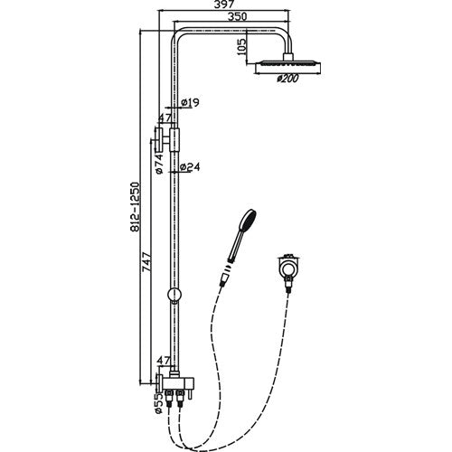HELLYCAR LOGAN SHOWER SYSTEM WITH RAIL CHROME