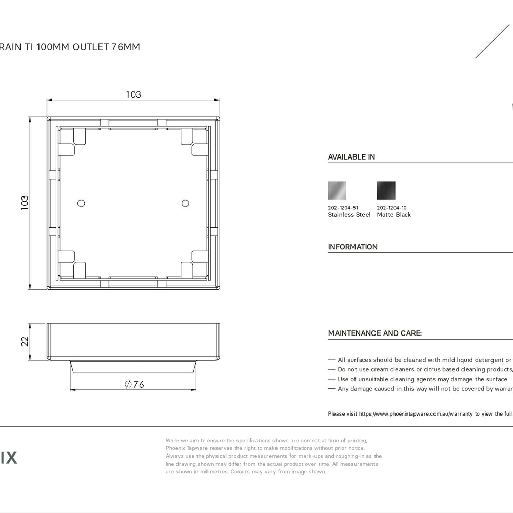 PHOENIX POINT DRAIN TI 100MM OUTLET 76MM