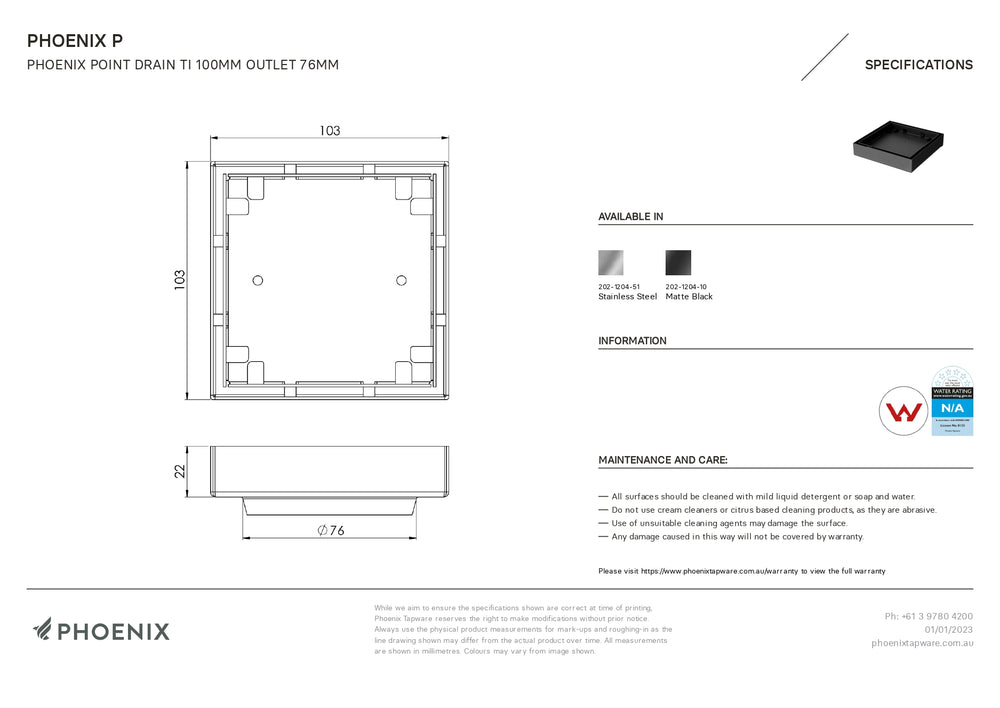 PHOENIX POINT DRAIN TI 100MM OUTLET 76MM