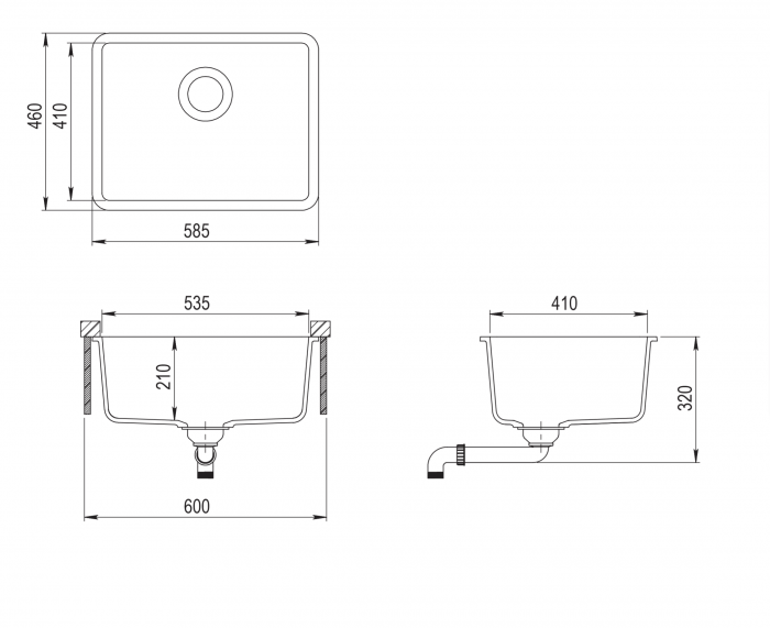 INSPIRE GRANITE SINK BLACK 585MM