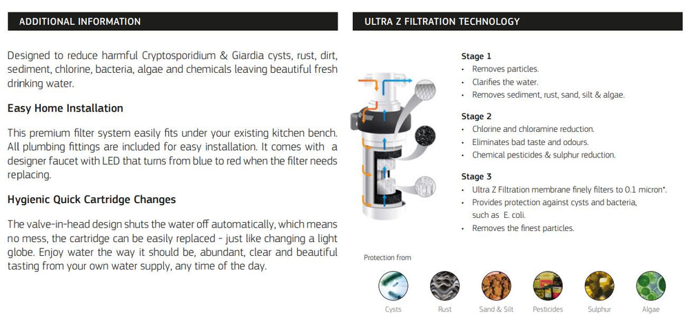 PURETEC LEAD FREE LONG REACH DESIGNER FAUCET WITH QUICK TWIST FILTER 0.1MICRON