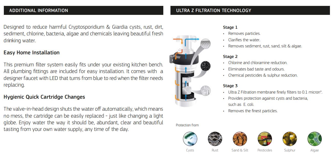 PURETEC LONG REACH DESIGNER FAUCET WITH QUICK TWIST FILTER 0.1MICRON