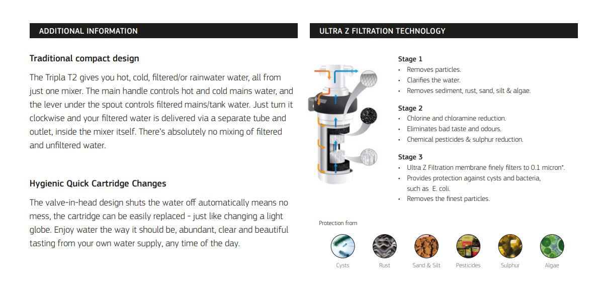 PURETEC TRIPLA T2 FAUCET WITH QUICK-TWIST FILTER 0.1 MICRON
