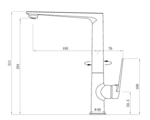 INSPIRE ZEVIO SINK MIXER 311MM MATTE BLACK