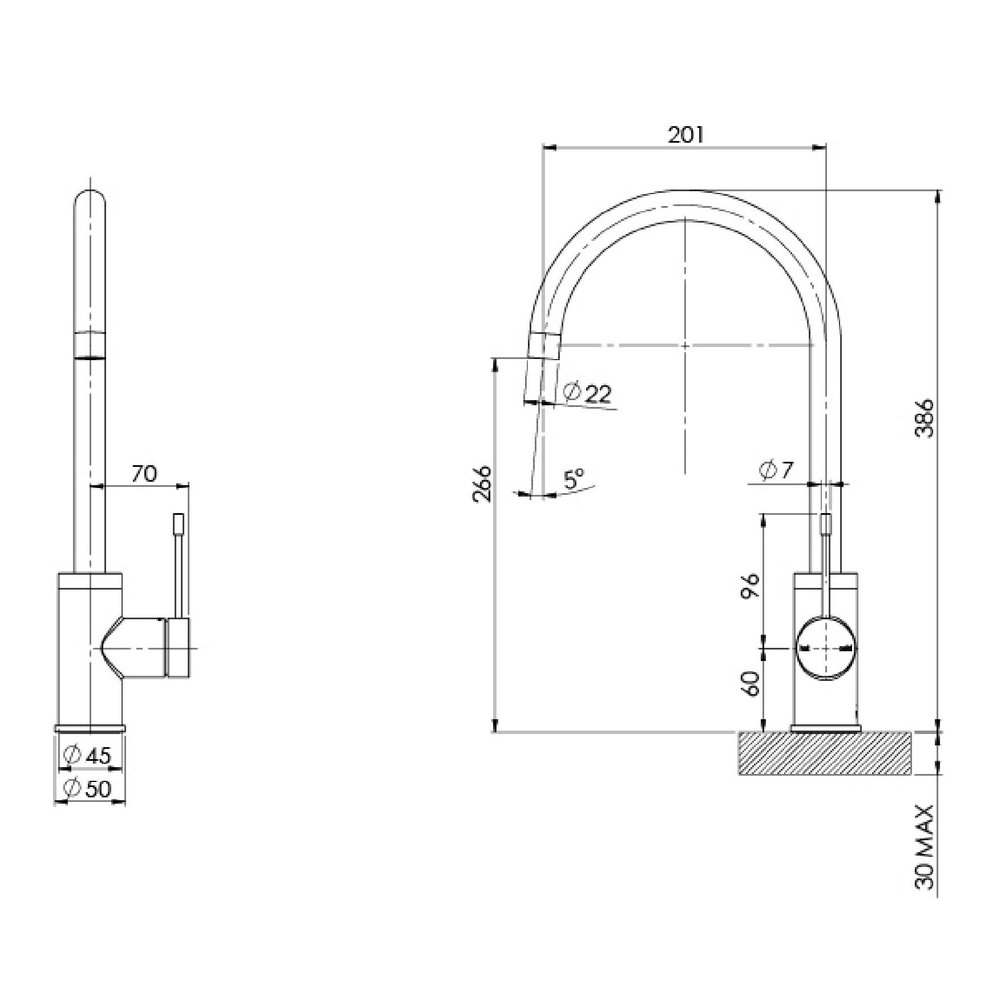 PHOENIX VIVID SLIMLINE GOOSENECK LEAD FREE SINK MIXER 200MM STAINLESS STEEL