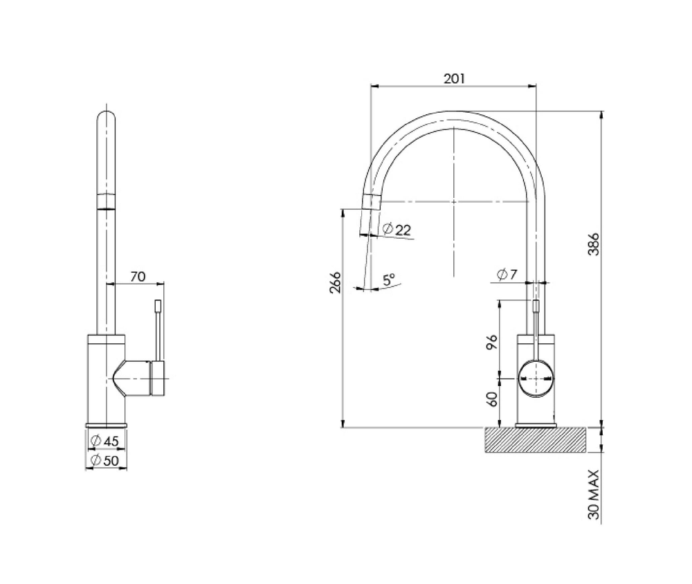 PHOENIX VIVID SLIMLINE GOOSENECK SINK MIXER 200MM STAINLESS STEEL