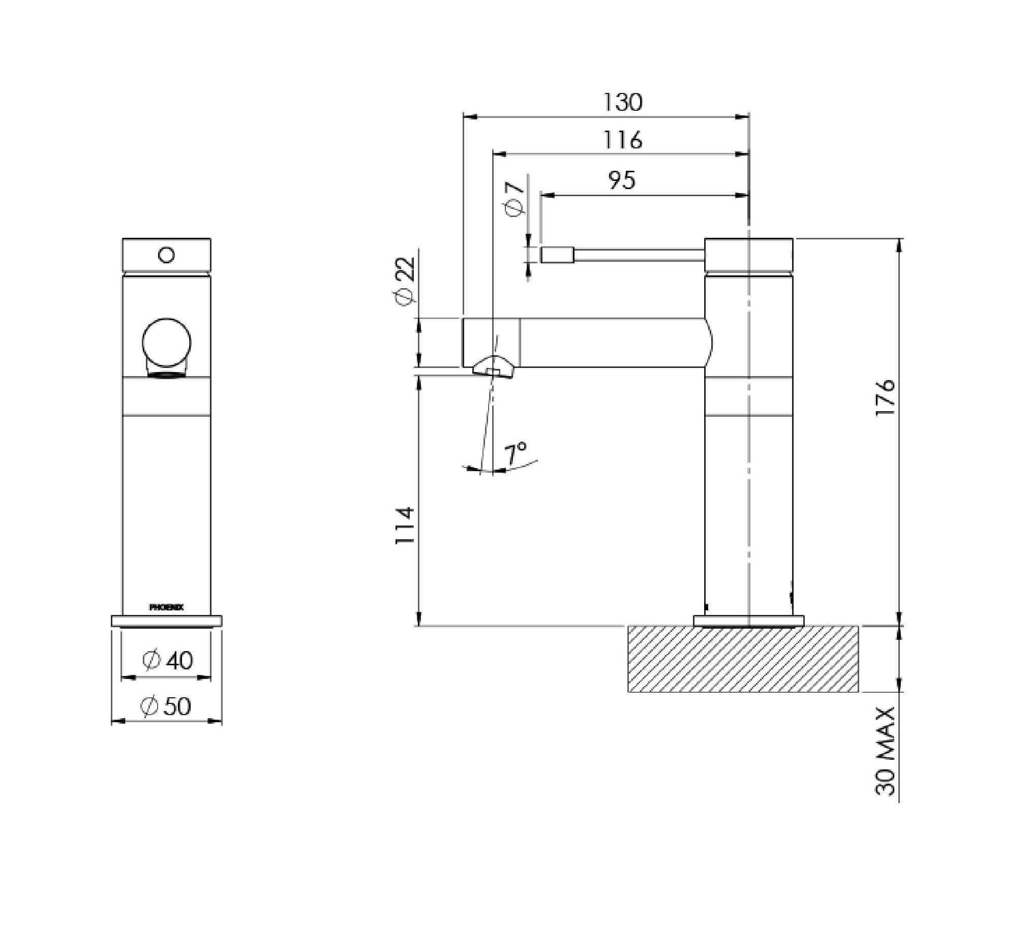 PHOENIX VIVID SLIMLINE LEAD FREE SS 316 BASIN MIXER STAINLESS STEEL