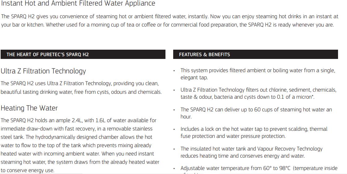 PURETEC FILTERED HOT AND AMBIENT WATER ON TAP