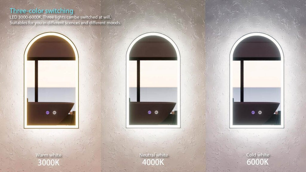 RIVA AR2 FRAMED ARCH LED MIRROR 3 COLOUR LIGHTS GOLD 600X900MM