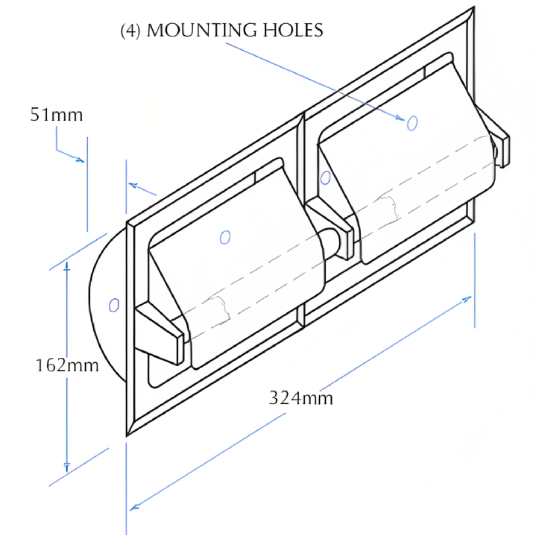 POSEIDON BRIGHT DOUBLE TOILET TISSUE DISPENSER CHROME 324MM