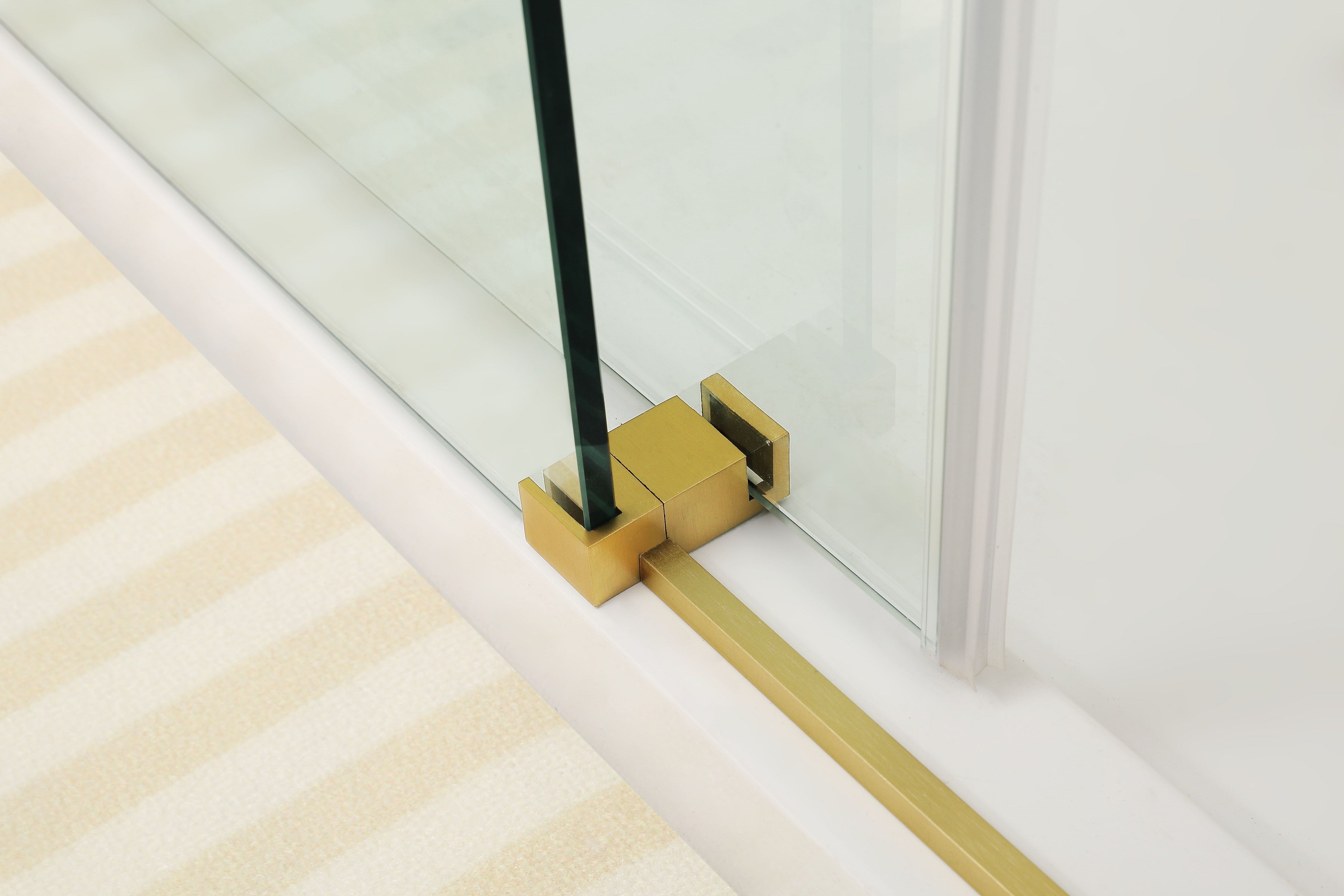 COVEY WALL TO WALL FRAMELESS SINGLE SLIDING DOOR SHOWER SCREEN BRUSHED GOLD