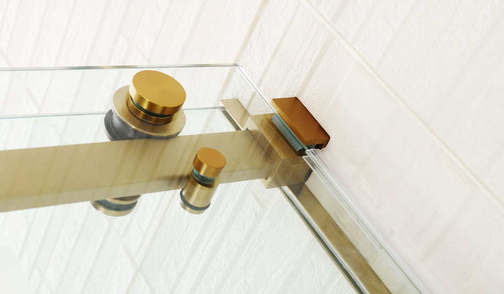 COVEY WALL TO WALL FRAMELESS SINGLE SLIDING DOOR SHOWER SCREEN BRUSHED GOLD