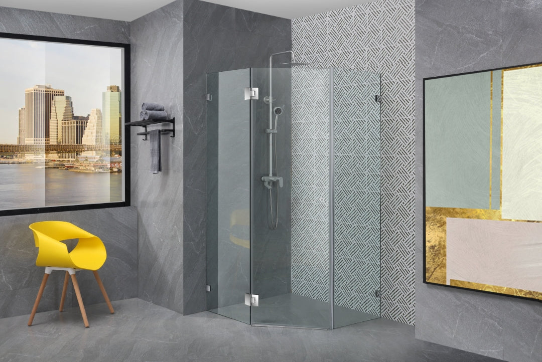 COVEY WALL TO WALL DIAMOND FRAMELESS PIVOT HINGE DOOR CHROME